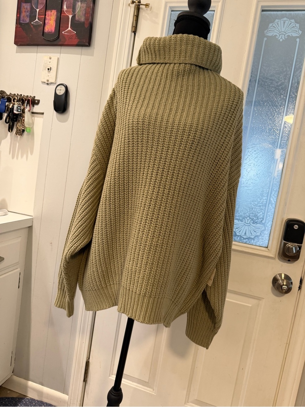 Free People Olive Green Chunky Cowl Neck Oversized Sweater